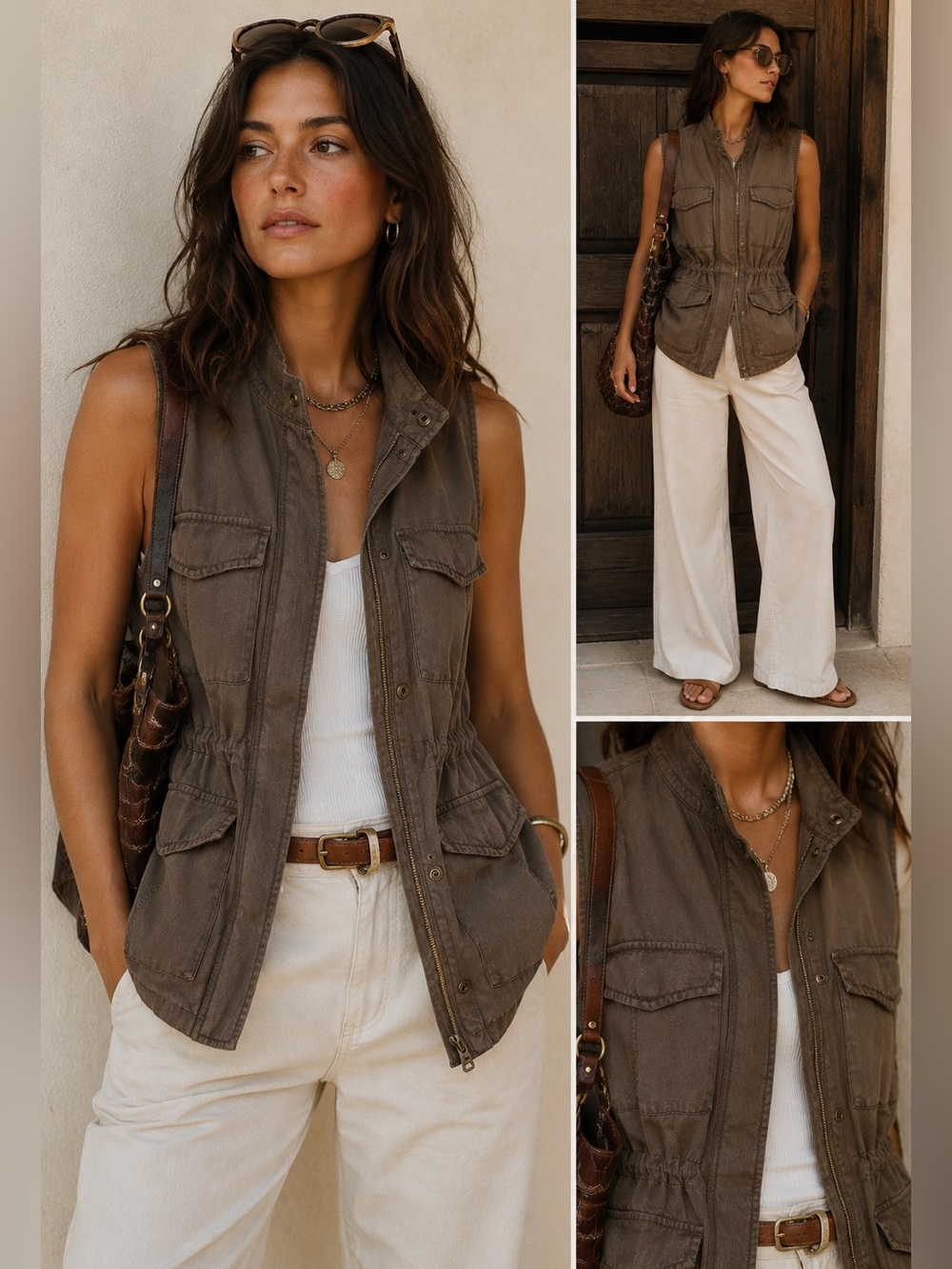 Matty M Khaki Green Cargo Safari Vest Small Utility Gorpcore Layering Piece